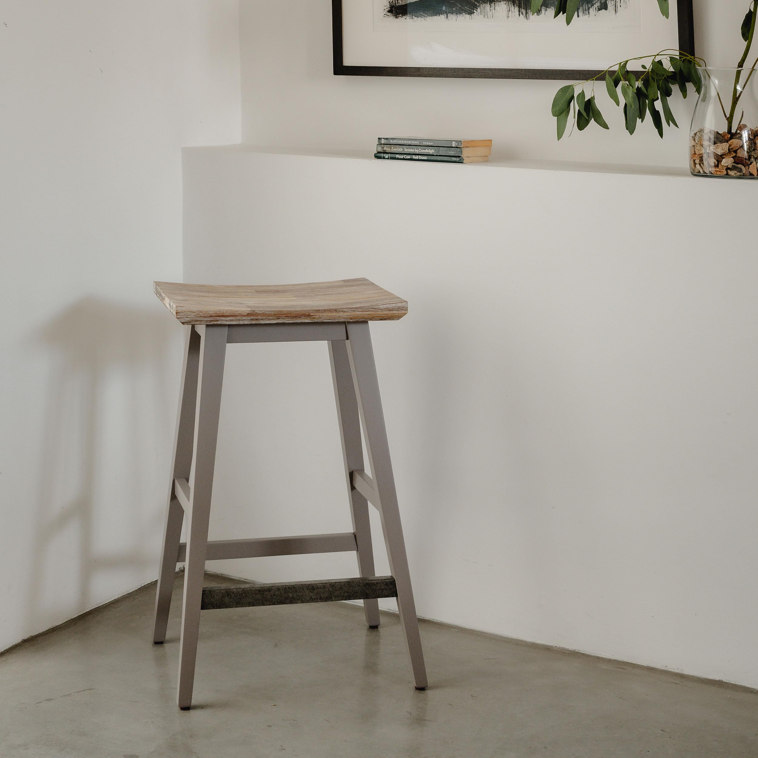 Florence Dove Grey Bar Stool, Acacia Hardwood Square Seat, Tapered Wooden Legs | W43 H65 D33cm | Fully Assembled Backless Barstool | Kitchen Island Counter, Chair, Breakfast, Dining (dove grey)