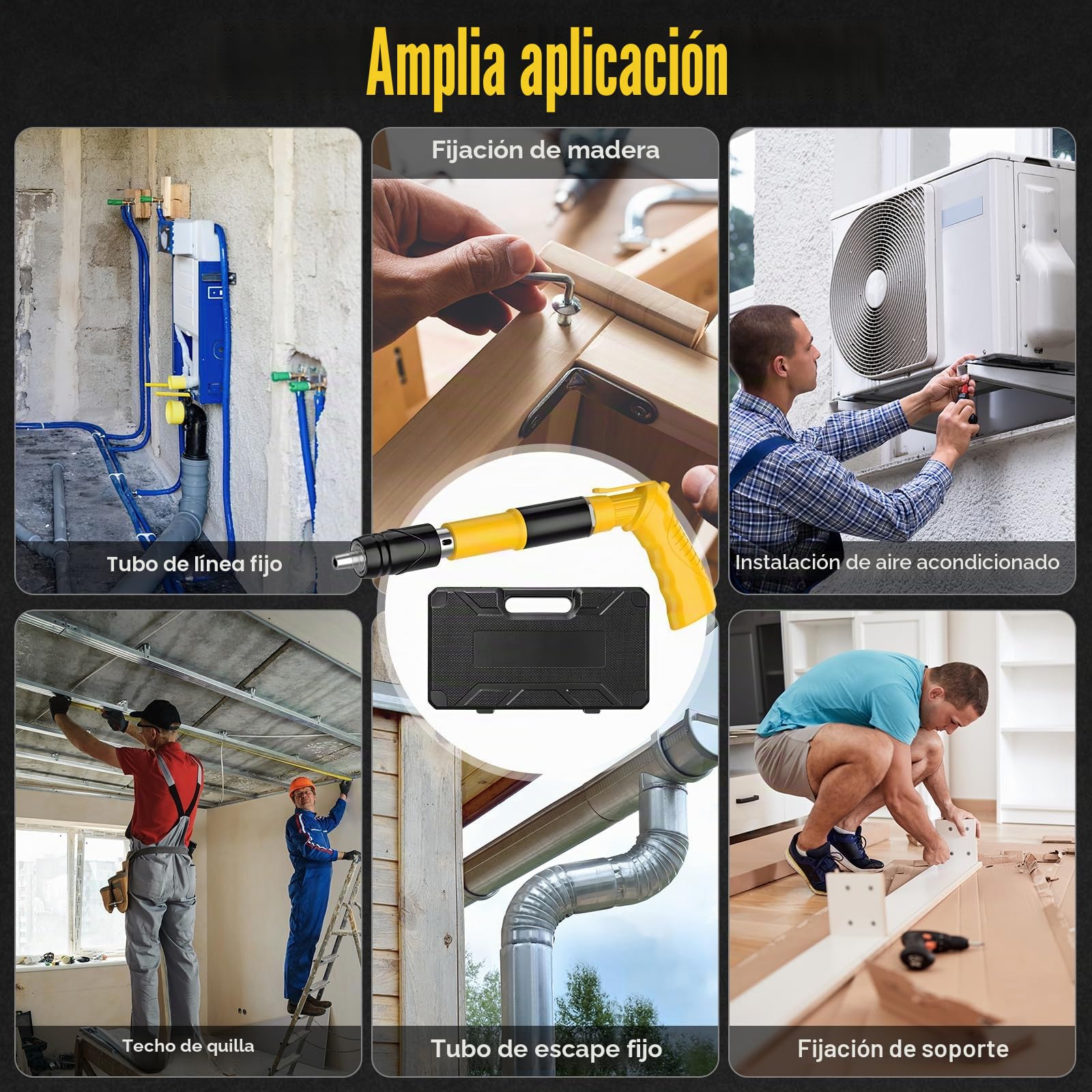 Pistola de Clavos, 5 Modos Ajustables y Mango Giratorio con Varilla de Extensión, Clavadora Hormigon para Reparaciones y Pistola Clavos para Entusiastas del Bricolaje