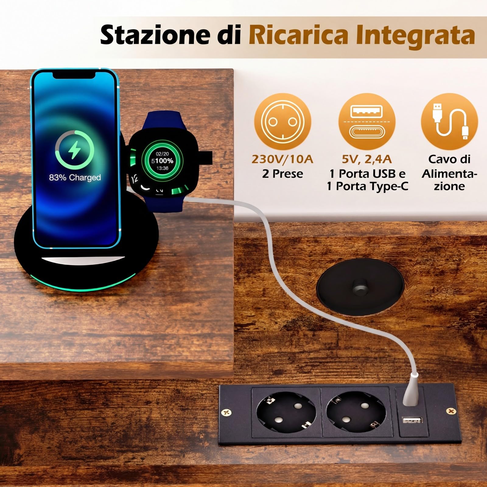 COSTWAY Tavolino Laterale con Piano Sollevabile, Marrone Vintage e Nero | Tavolino Stretto a 3 Ripiani con Stazione di Ricarica, Ruote Bloccabili e Ripiani Aperti, per Piccoli Spazi Soggiorno Camera