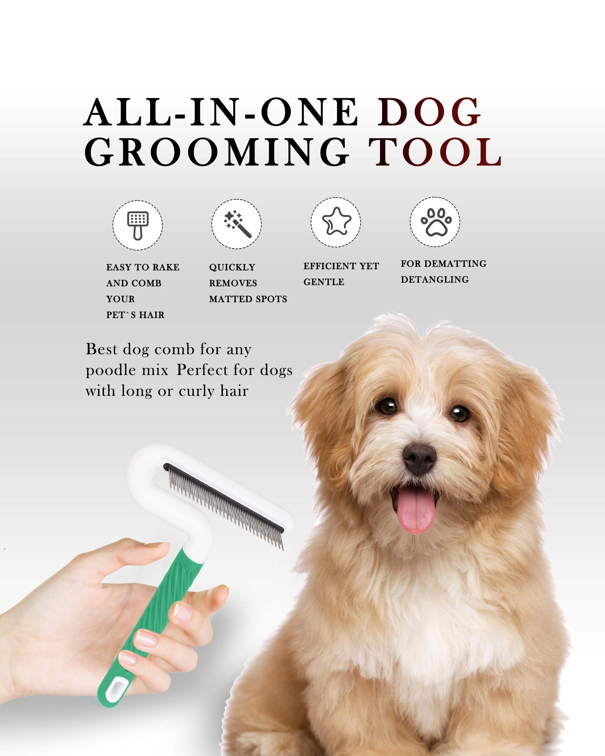 Pettine per cani e gatti, pettine per toelettatura con denti lunghi e corti in acciaio. Rimuove in modo sicuro nodi e grovigli per cappotto lucido. Strumento districante delicato per peli di