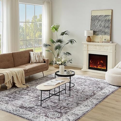 Floralux Alfombra bohemia de 4 x 6 pies, color gris pardo, alfombra de cocina antideslizante, alfombra de noche para dormitorio, alfombra