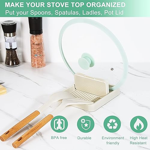 Miniatura 2 de Paquete de 2 cucharas con soporte para tapa de olla para estufa, soporte para cuchara para encimera de cocina, limpio y sin goteo mientras cocinas,