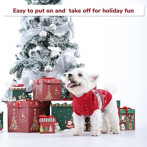 Miniatura 6 de PUMYPOREITY Suéter de Navidad para perro con agujero para correa, suéteres cálidos de punto trenzado para perro, suéter elástico para mascotas para