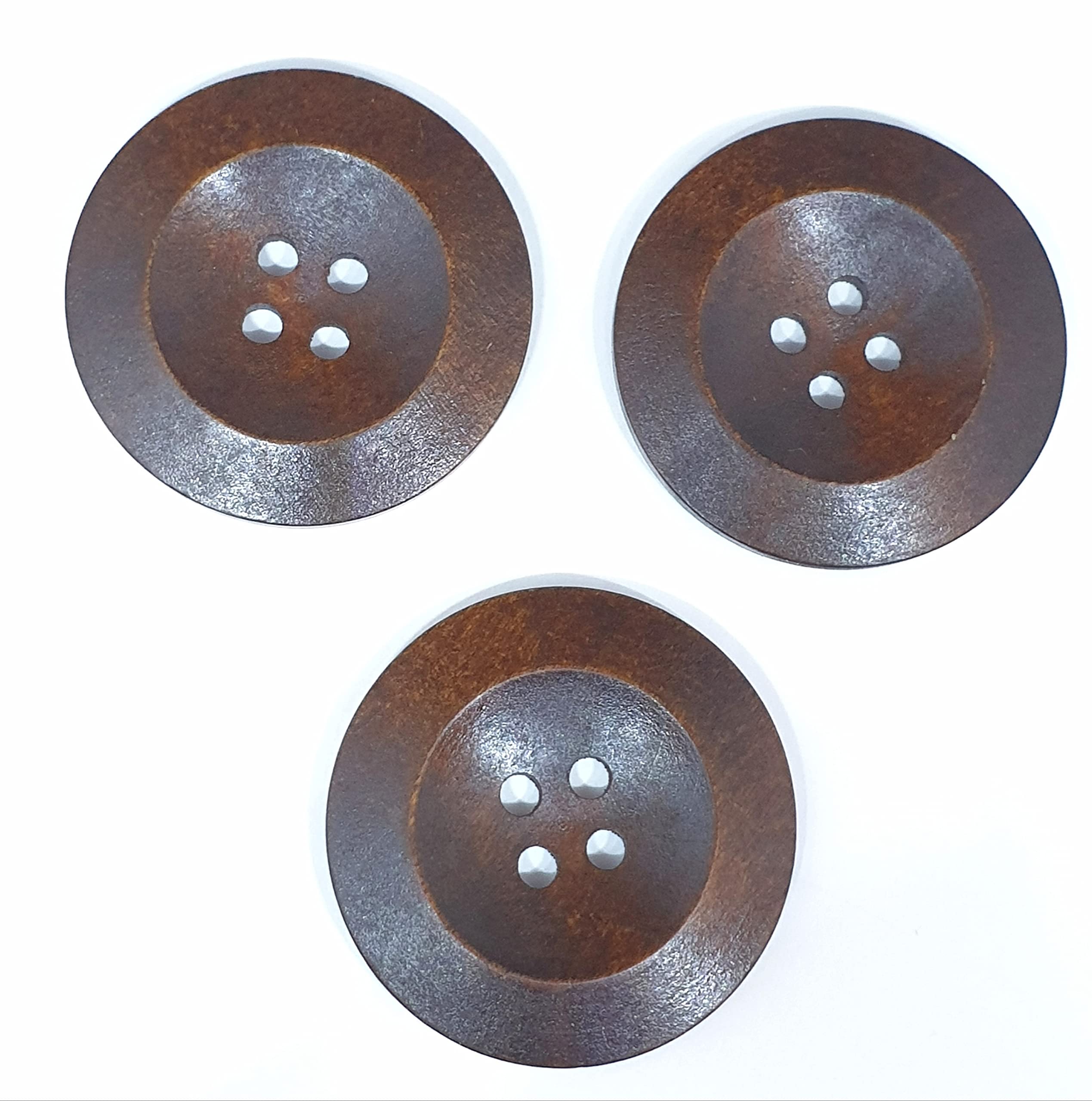 MajorCrafts® 8pcs 38mm Classic Vintage Brown Deep Circle Design 4 Holes Round Wooden Large Sewing Buttons Needlework Embellishments