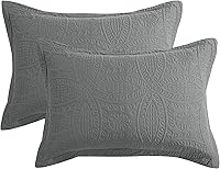 HOMBYS Quilted Pillow Shams Standard Size 20x26 Set of 2 - Modern Coin Pattern Microfiber Covers, Soft Breathable Dark Grey Envelope Closure