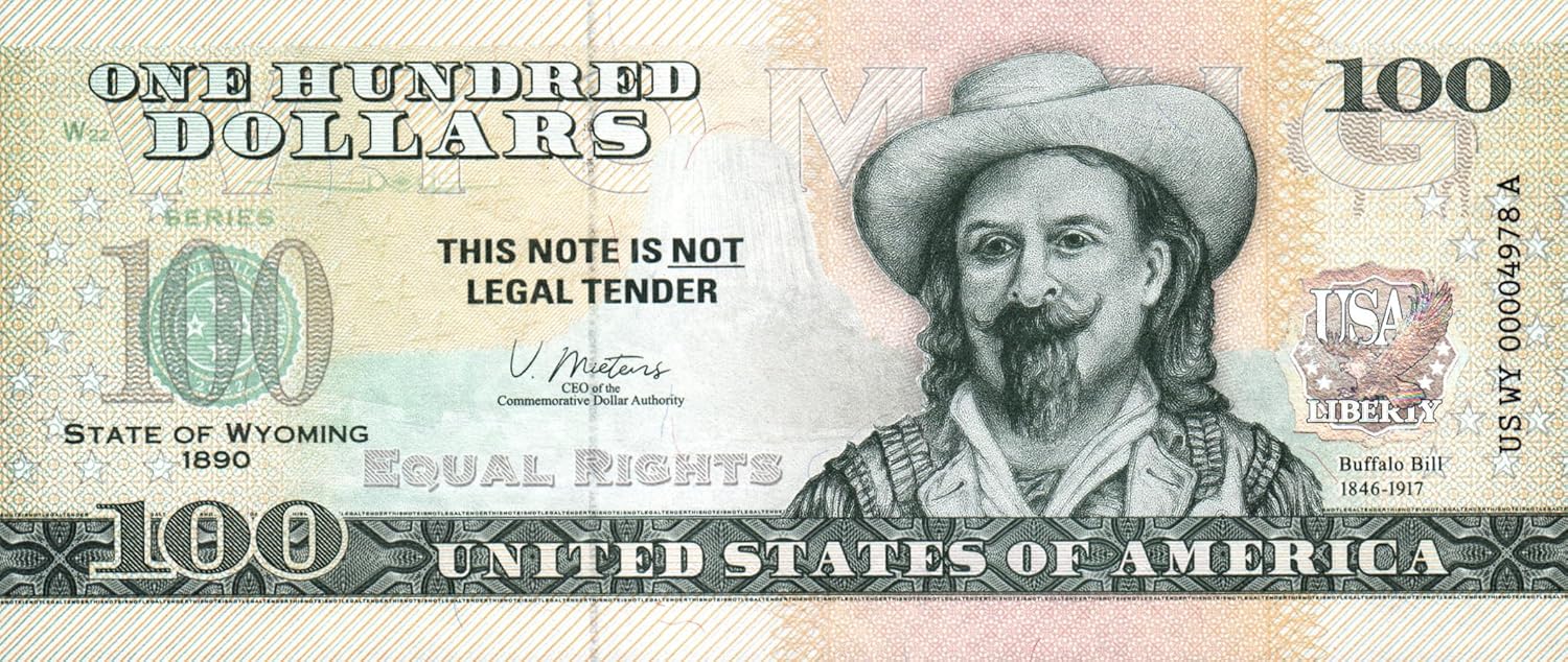 IMPACTO COLECCIONABLES | Wyoming Souvenir Dollar Note – Novelty Collectible Banknote with UV Details (Not Legal Tender), Part of The 50 U.S. States Commemorative Collection