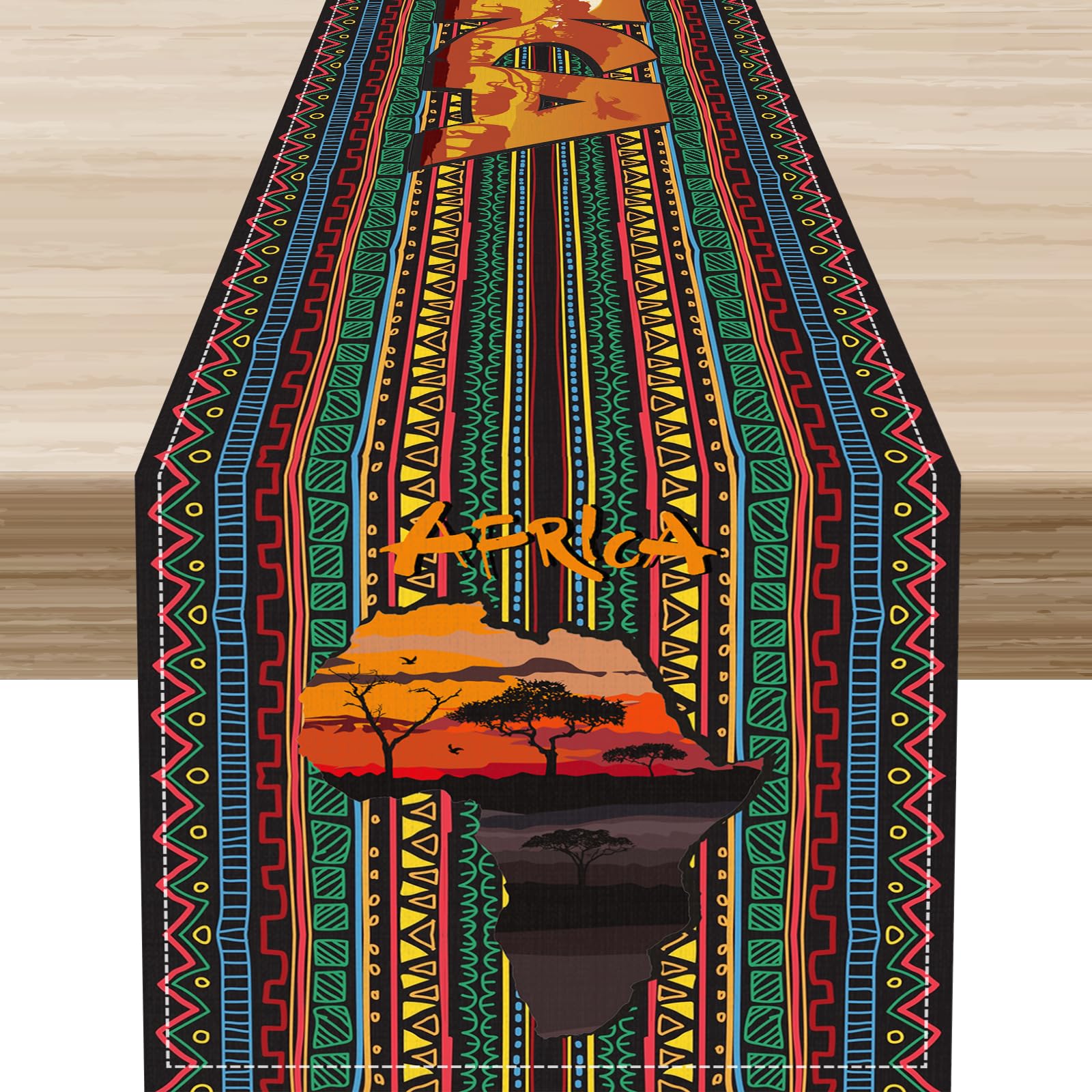 African Tribal Table Runner, Colorful Native Juneteenth Abstract Geometric Rustic Ethnic Style Table Setting Decor for Kitchen Dining Patio Holiday