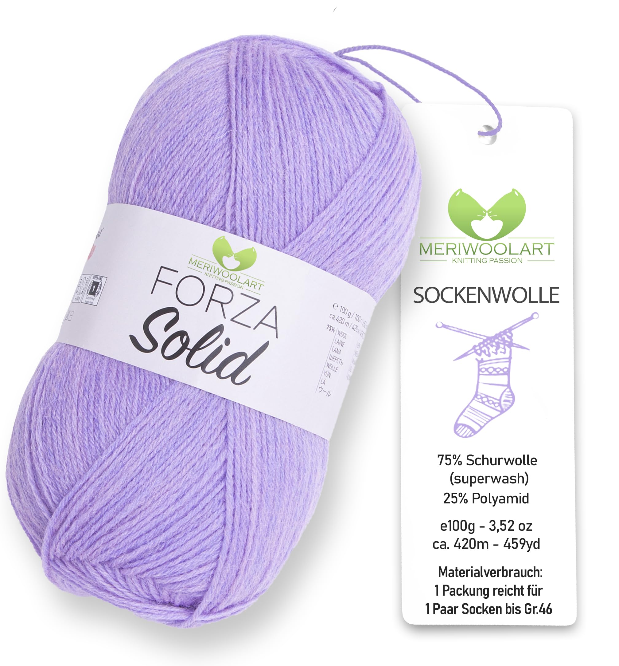 MeriWoolArt® Sock Wool 4-Ply - 100 g Merino Wool Yarn for Knitting & Crocheting, 75% Virgin Wool (Superwash), 25% Polyamide, 420 m - Ideal for Socks for Men and Women, Sweaters & Cardigans 4638
