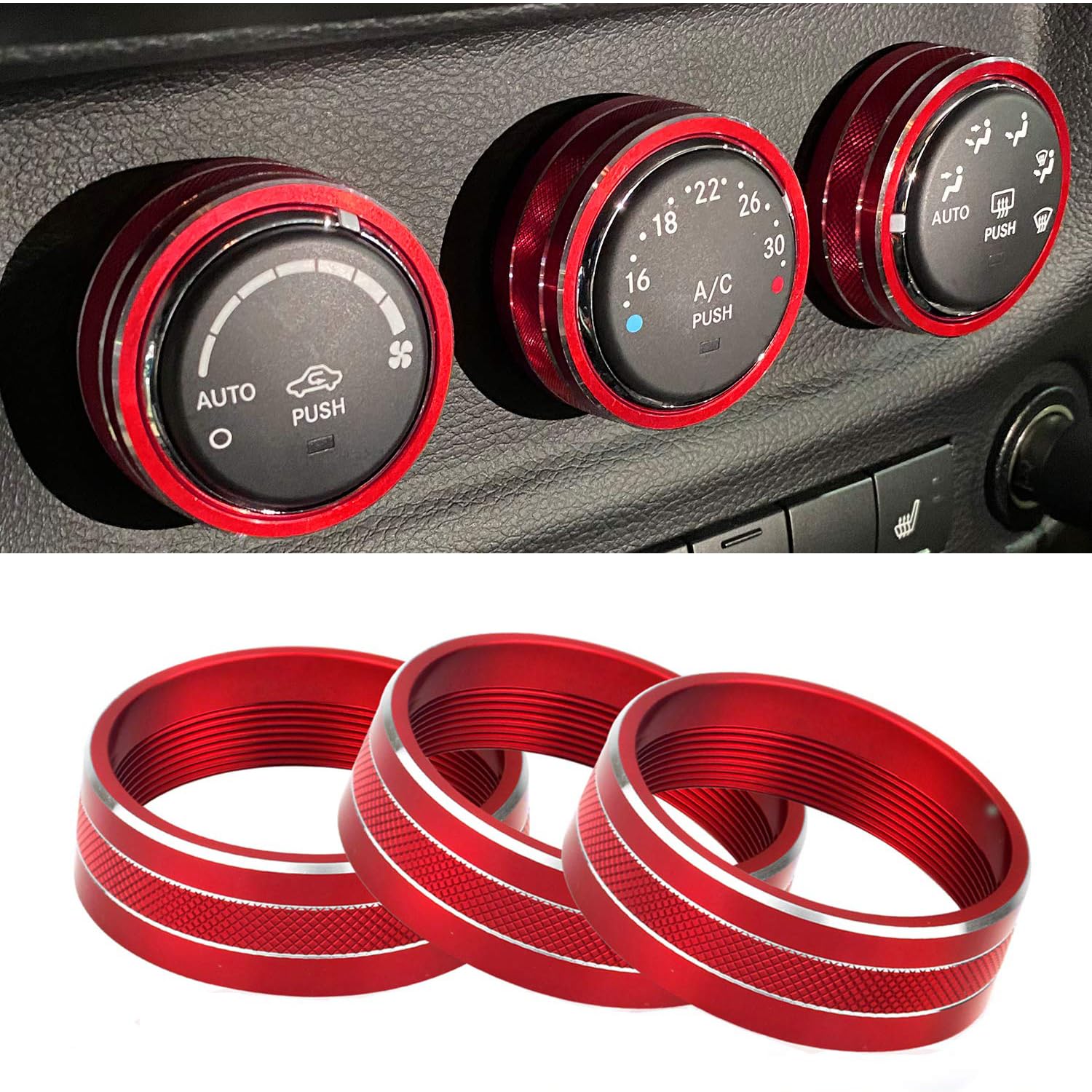 Unifizz Anneau de bouton de commande de climatisation de voiture Couvercle de volume de commutateur de climatisation pour Jeep Wrangler JK JKU/Dodge Challenger 2011-2017 2008-2014