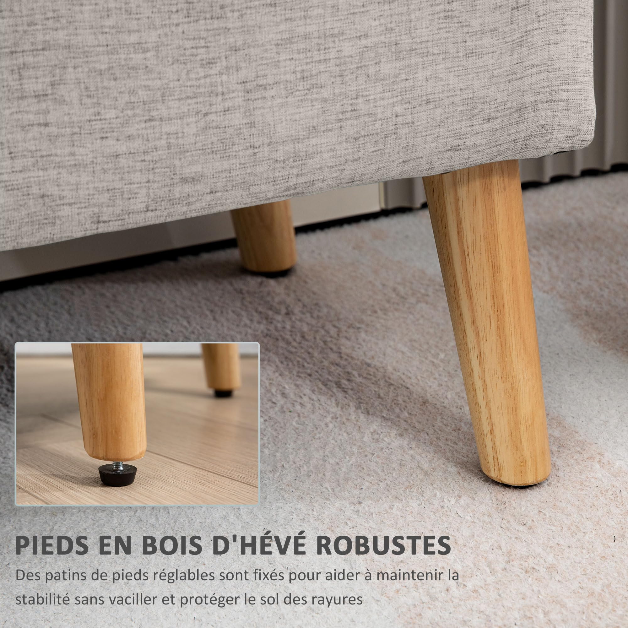 HOMCOM Banc Coffre Rangement Rembourré 110 x 39 x 45 cm Beige | Banc de Lit, Aspect Lin, pour Chambre à Coucher, Salon, Entrée, Charge 220 Kg
