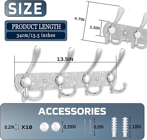 BlackFish Perchero montado en la pared, diamantes de imitación plateados brillantes, cuatro ganchos resistentes, perchero independiente, perchero