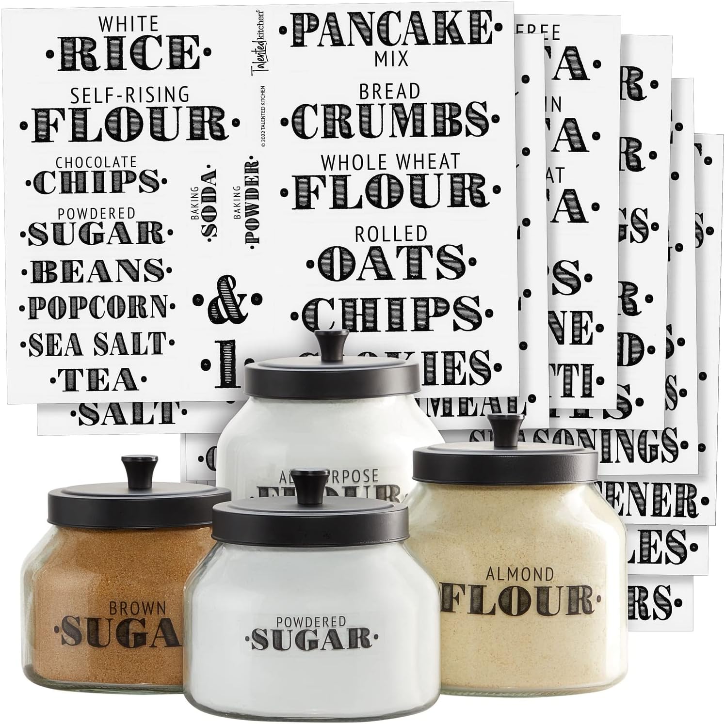 Clear Vinyl Pantry Labels for Food Containers - Waterproof & Repositionable for Kitchen Jars - Farmhouse Pantry Organization - Preprinted Baking Labels - Pack of 154, Assorted Sizes