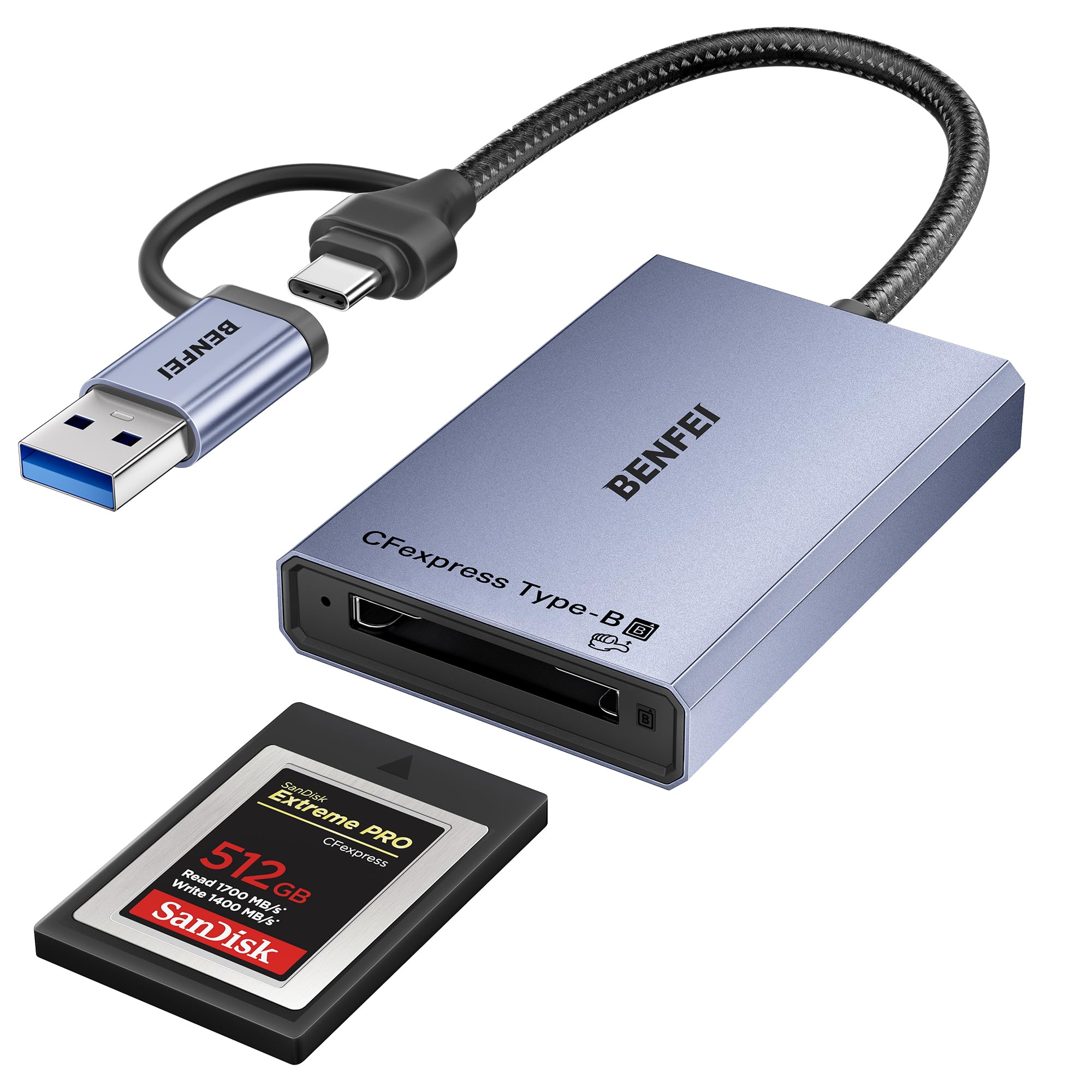 BENFEI CFexpress Card Reader 10Gbps, USB-C to USB-A 2-in-1 Type B CFexpress Adapter Compatible with Windows, Mac, Linux, Android