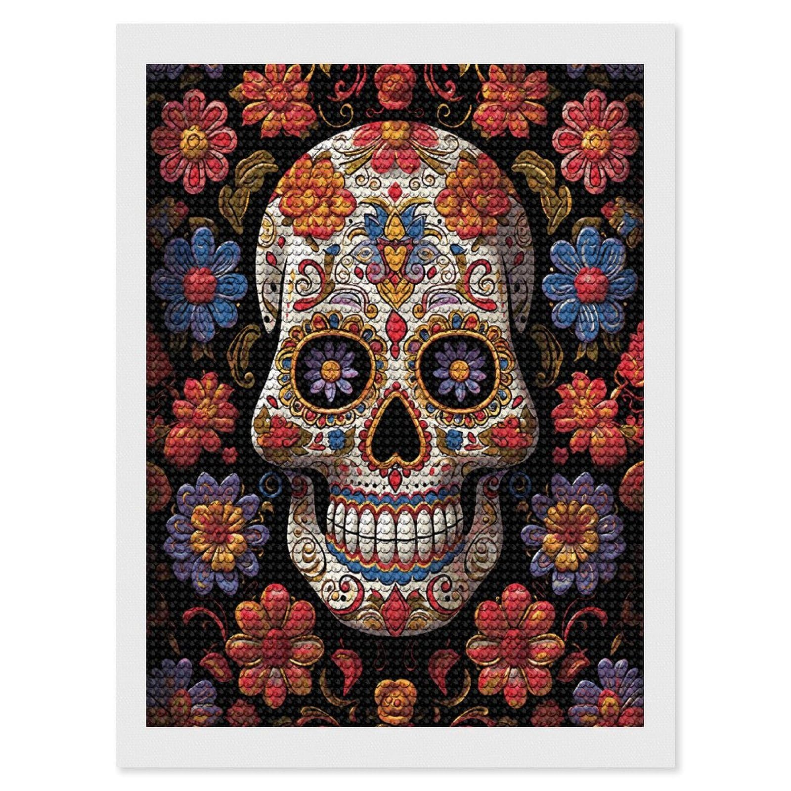 FekiLoot Sugar Skulls Diamond Painting Kits for Beginners DIY Diamond Art Kits for Adults Full Drill Round Diamond Dot Gem Art Painting Fun DIY Crafts for Home Kitchen Wall Decor Gift 12"x16"