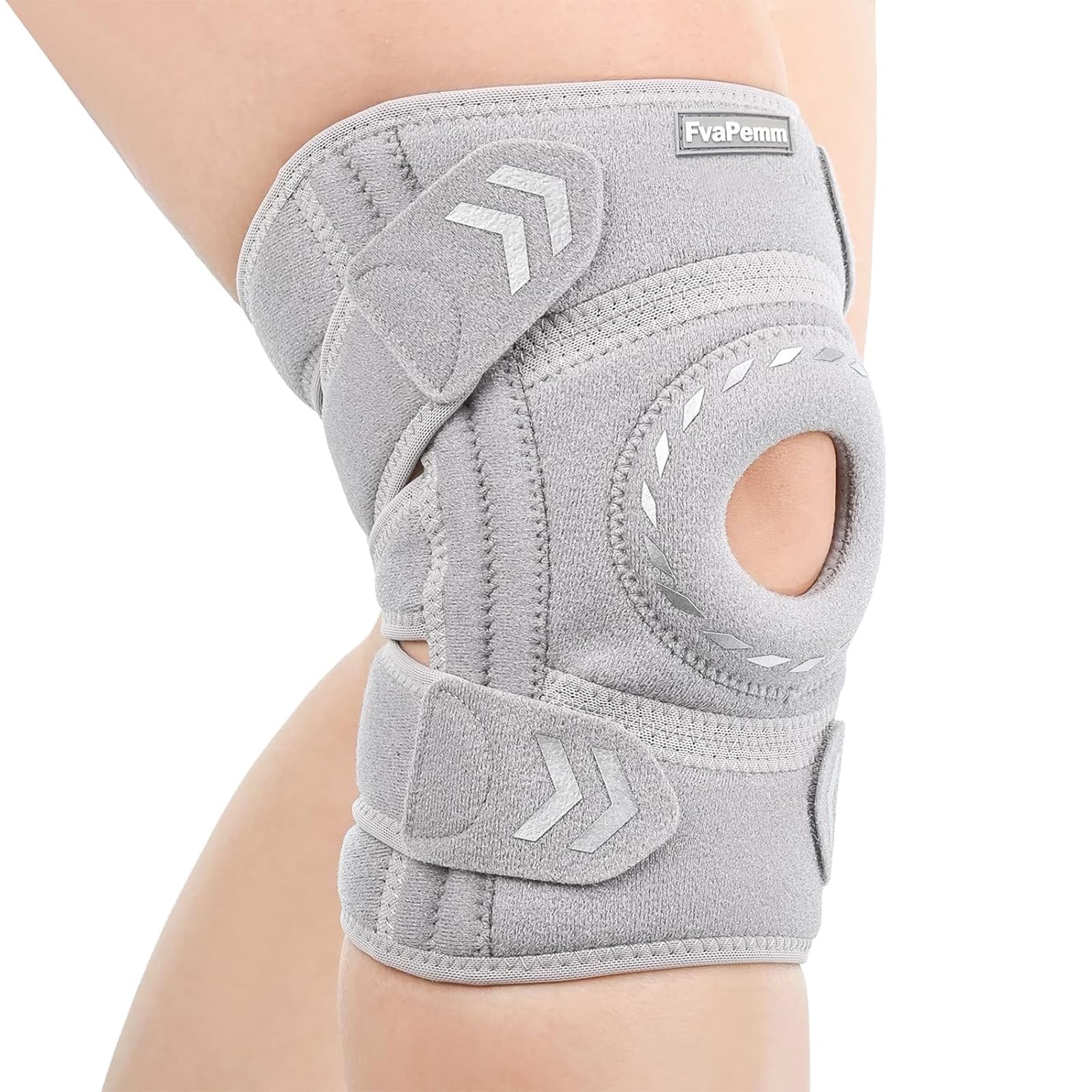 Knee Support Brace for Women Men, Adjustable Knee Compression Brace with Side Stabilizer Patella Pad Tendon, Knee Brace for Meniscus Tear, Arthritis Pain, Injury Recovery, Running, Workout, Gray, One Size