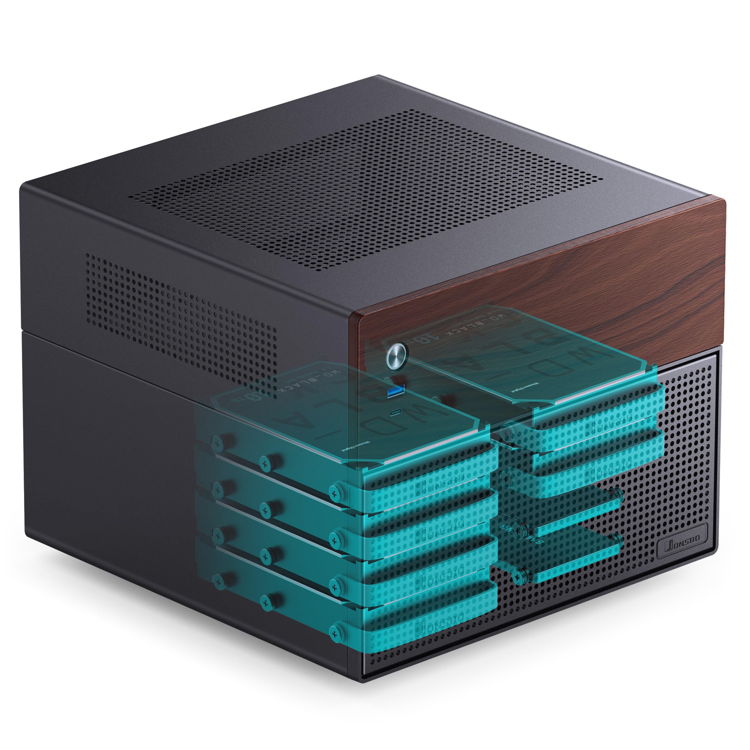 Jonsbo N4 NAS Case Nero - Compacto per DIY NAS Spazio per 6x 3,5 e 2x 2,5 HDDs - Dettaglio