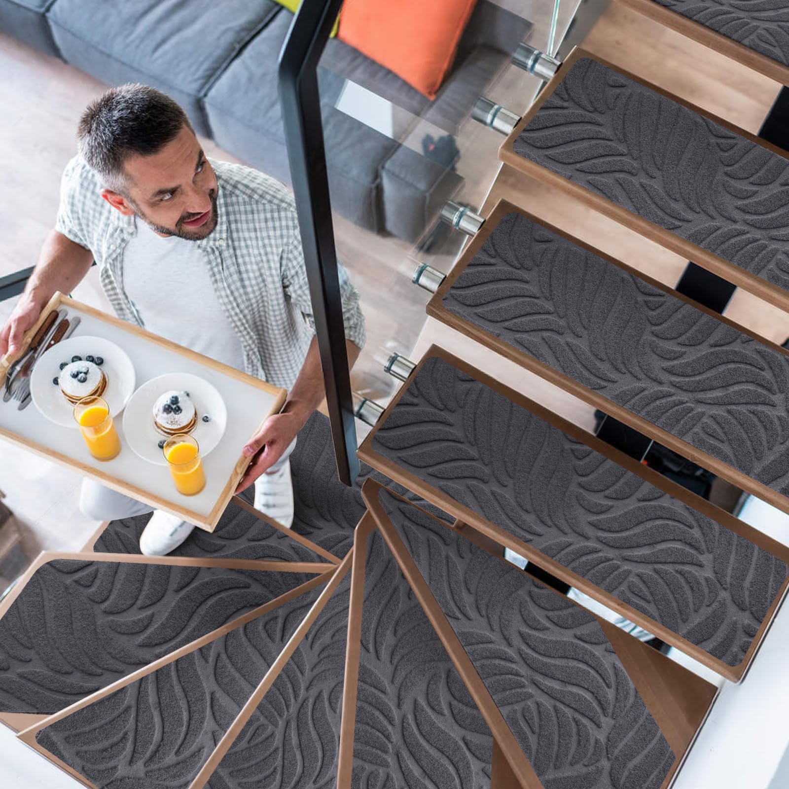 YISUN15 PCS Stair Carpet, Non-Slip Carpet Treads for Stairs Non Skid Rubber Backing Removable Washable Step Runners Perfect for Kids Elders and Pets