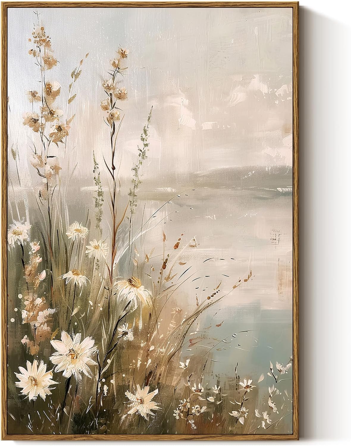 InSimSea Framed Canvas Wall Art Vintage Decor, Wildflowers Landscape Pictures Bathroom Wall Decor Aesthetic, Living Room Bedroom Flower Nature Home Decorations, 16x24inch