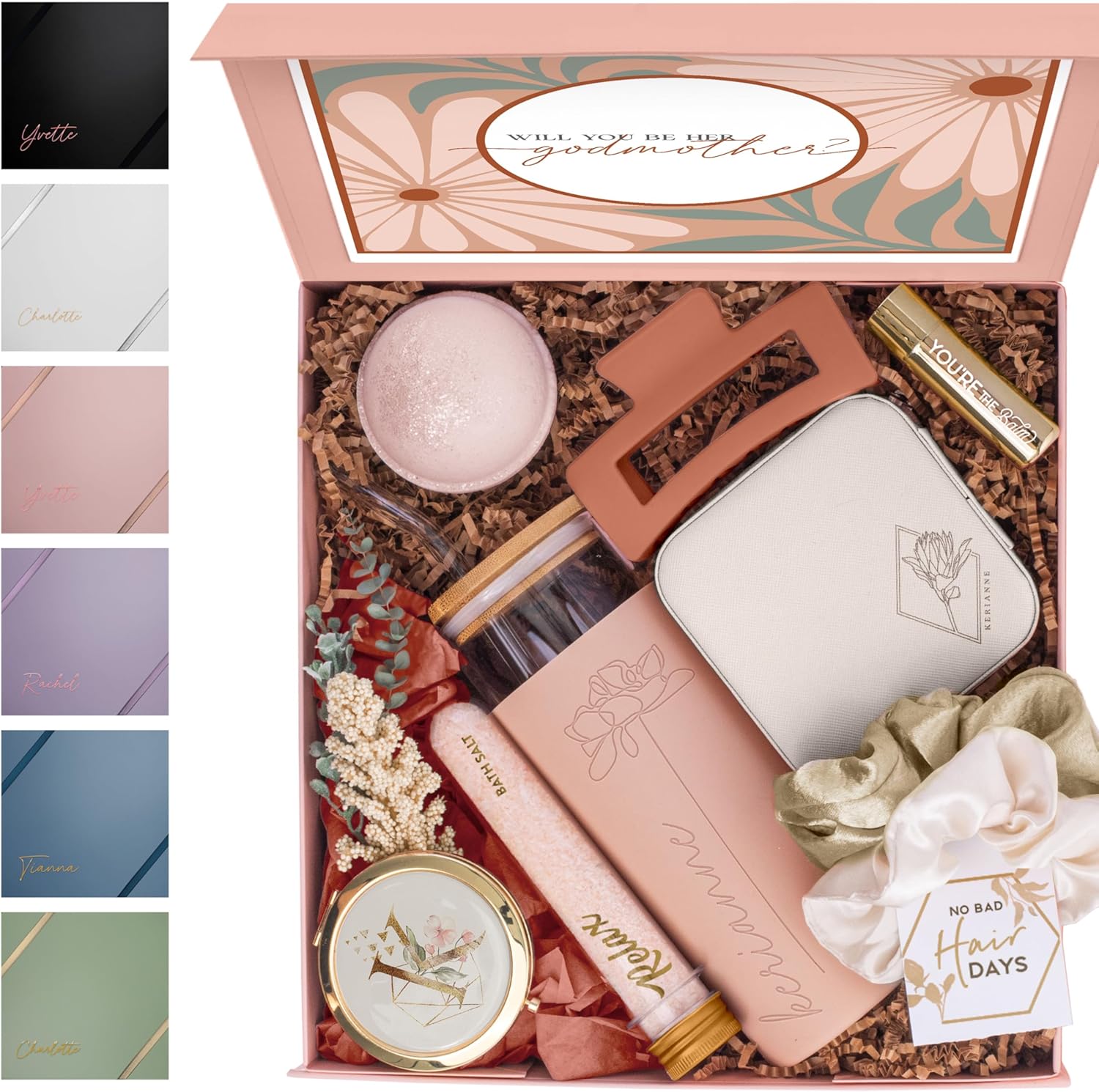 Godmother Gift from Goddaughter, Will You Be My Godmother Box, Best Godmother Gift Box Set, Elegant Gifts for a Godmother with Keepsakes and Spa Touches (GD2) (Terracotta, Glam)