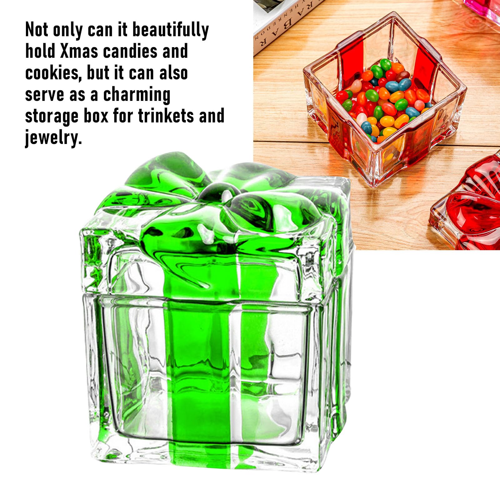 Barattolo di Biscotti Natalizi Barattolo di Vetro Festivo per Ornamenti di Caramelle, Pratico Contenitore per Caramelle per le Vacanze (4,13x4,13x4,13 pollici Verde)