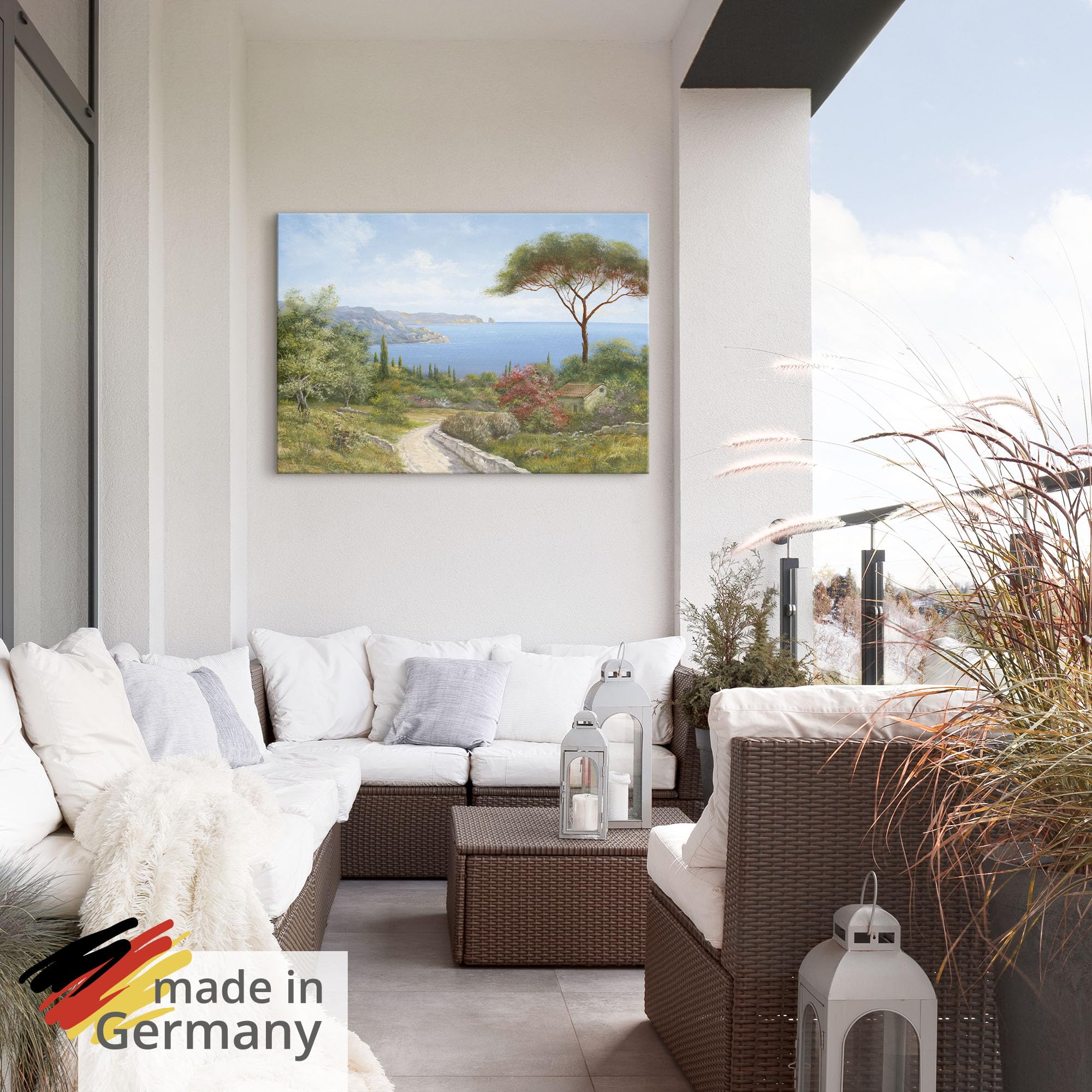 ARTland Wanddeko Wandbild Alu Verbundplatte für Innen & Outdoor Bild Landschaft Toskana Meer Küste Natur Wald Baum Himmel Malerei T4DL