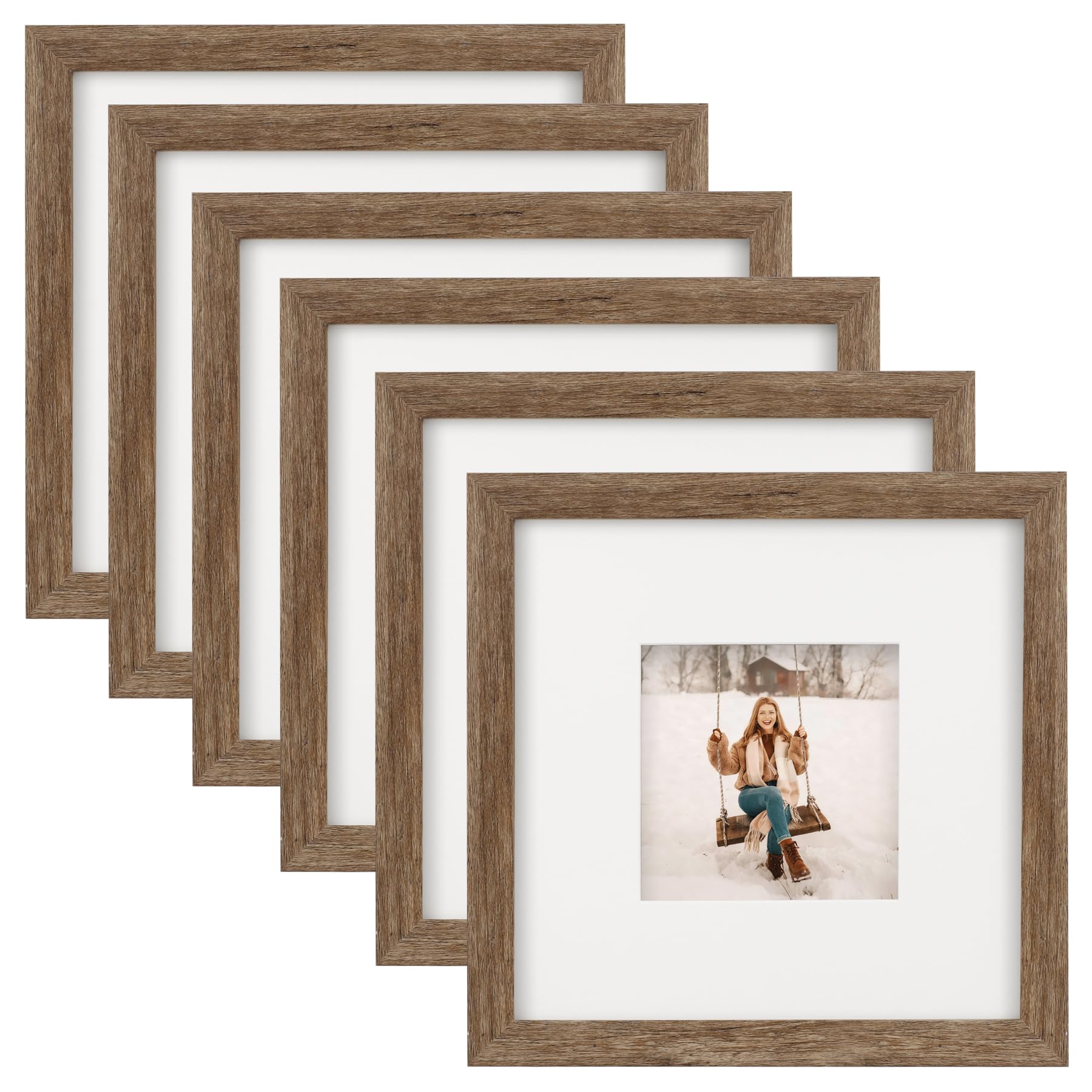 TOFOREVO 8x8 Square Picture Frames Set of 6 Rustic Wood Grain Photo Frame for Gallery Wall Mounting or Tabletop Display