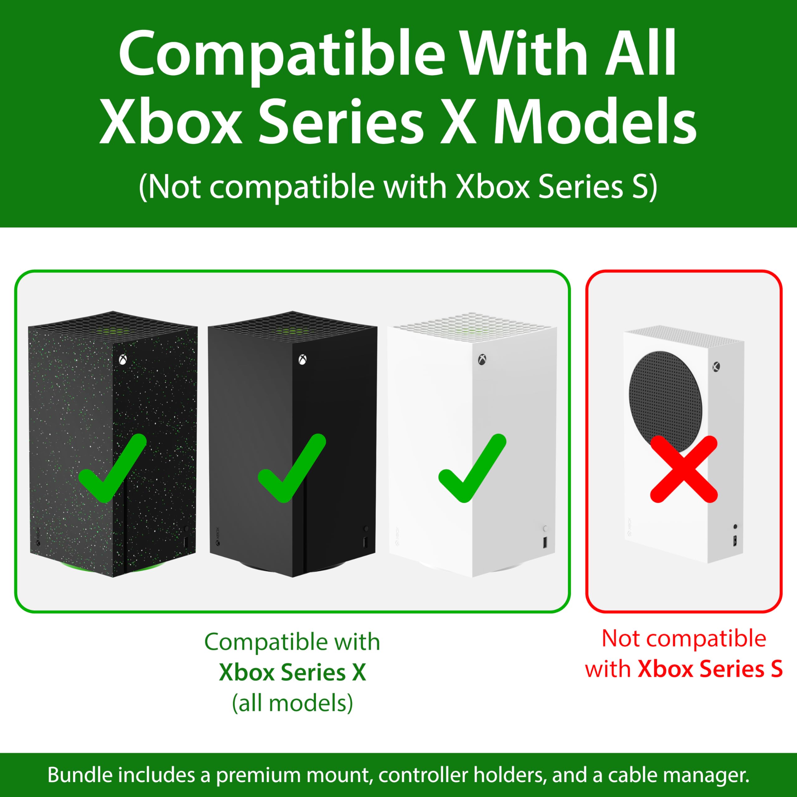 TotalMount Soporte de Pared para Xbox Series X – Monta Xbox Series X en una Pared por tu televisor (Paquete Grande: Soporte de Pared y 3 Soportes de Controlador)