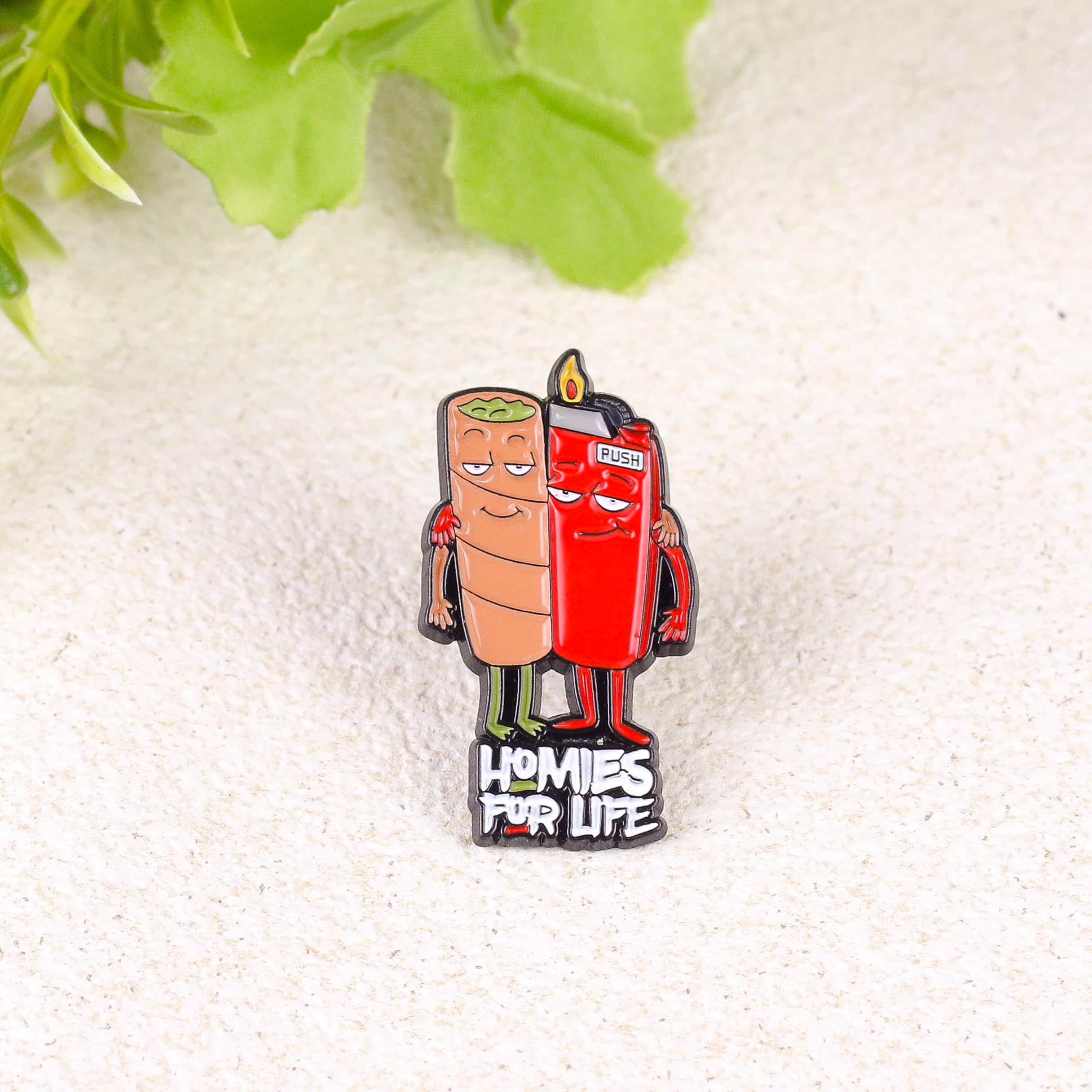 Stoner Smoking Weed Enamel Pin, Cannabis Smoker Marijuana Lapel Brooches, Blunt & Lighter Homies For Life Badges, 420 Smoker Brooch Badge, Marijuana Lover Gift, Gift For Smoker, Cannabis Addicted Decorative Jewelry Accessories Pin For Backpacks Hats...