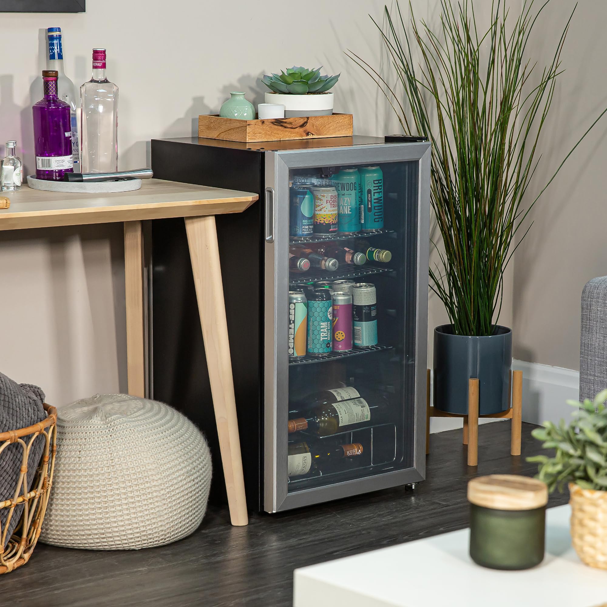 Kuhla Mini Fridge 93 Litre Undercounter Freestanding Beverage/Drinks Wine Fridge for Beer Stainless Steel, LED Light, Drinks & Snacks Glass Door, 3 Adjustable Shelves, Energy Efficient, K48BC101SS — view 5