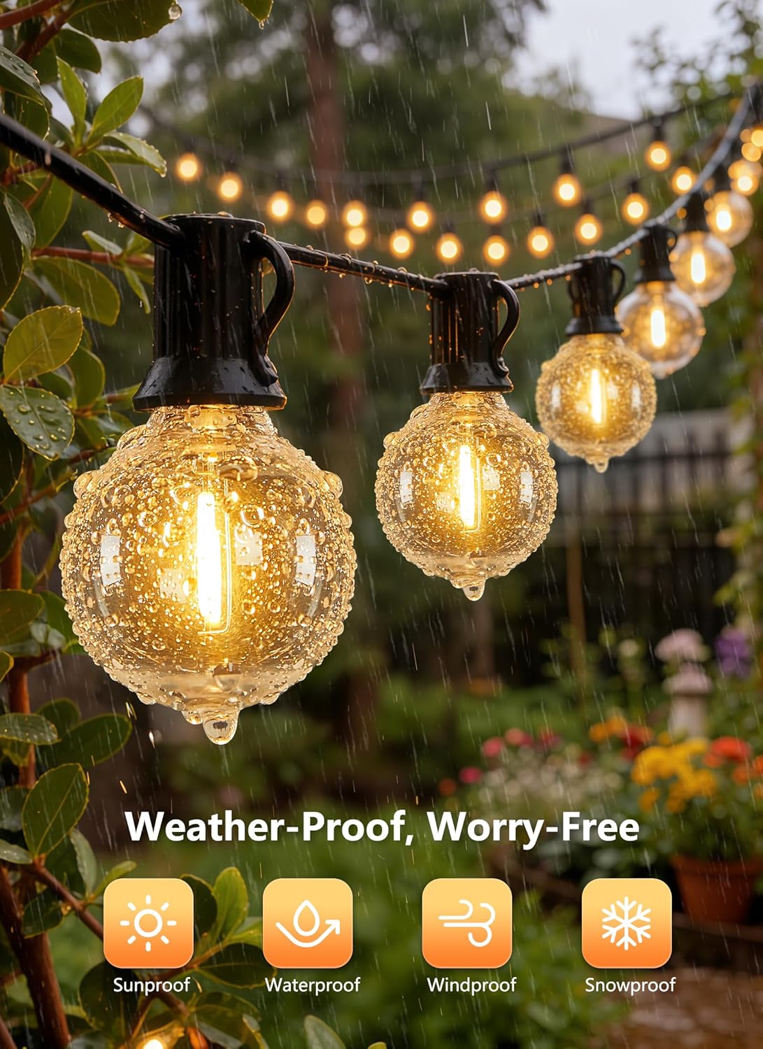 Brightown Outdoor String Lights, 100FT Shatterproof LED Patio Lights with 46 Dimmable Plastic G40 Bulbs, 2700K Waterproof Connectable Hanging String for Backyard, Cafe, Porch, Deck, Home Decor