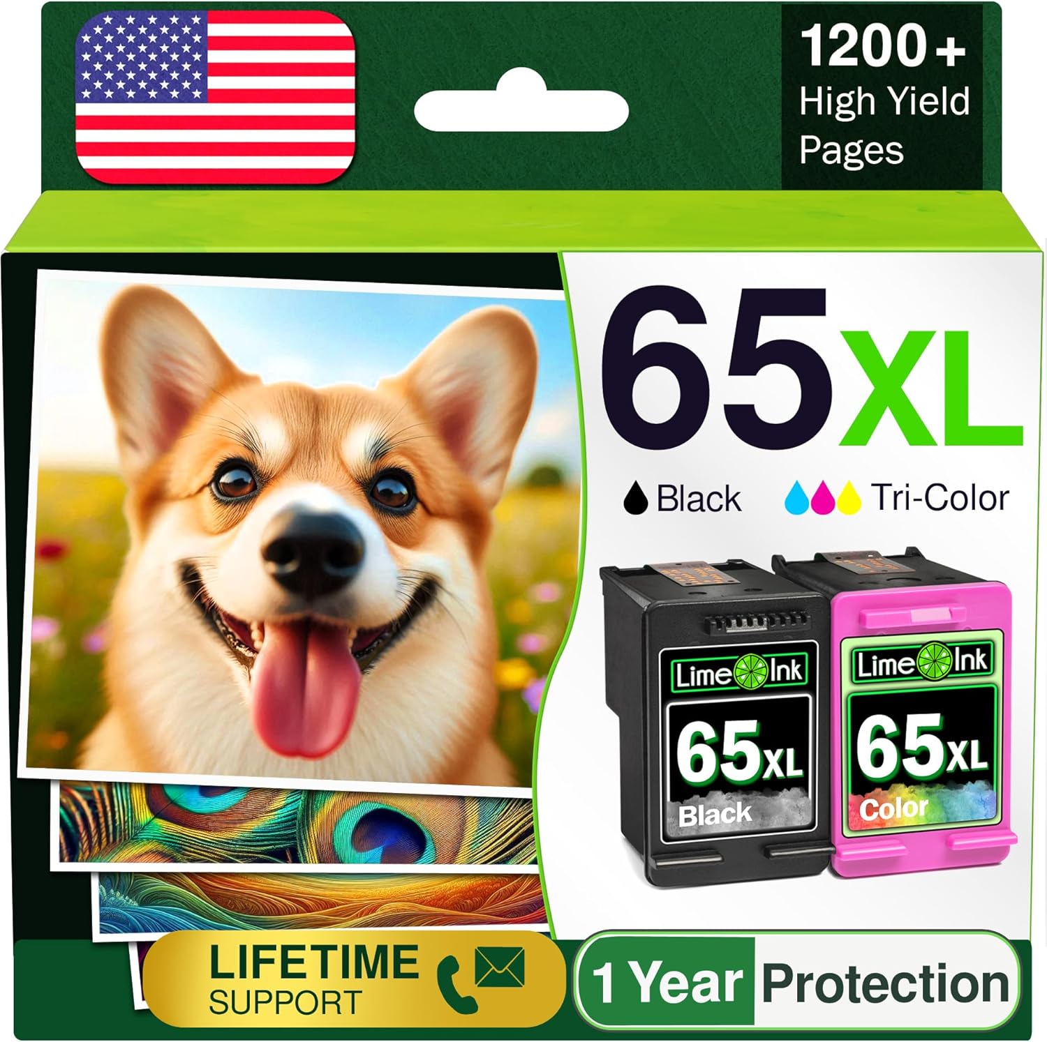 Limeink 65XL Black Color Combo Remanufactured Ink Cartridge Replacement for HP Ink 65 HP65 XL HP65XL for Envy 5055 5052 5010 5070 5014 Deskjet 3755 3772 2600 3752 2652 2655 2622 2640 Printers - 2pk
