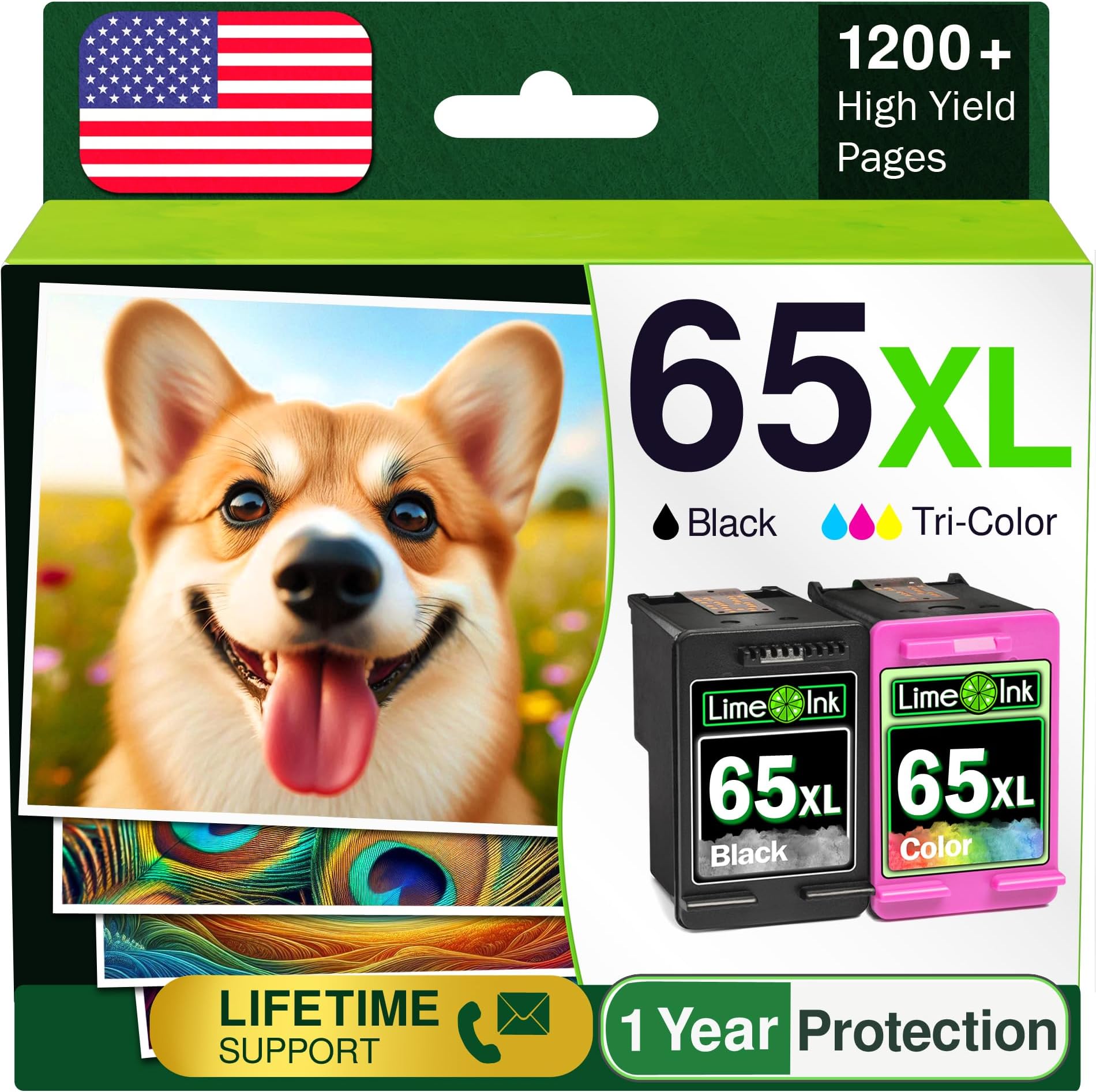 Limeink 2 Remanufactured Ink Cartridges Replacement for HP Ink 65 65XL for HP 65 Ink Cartridges Black Color Combo Pack for HP65 XL Ink Cartridges 65xl Ink Cartridge for HP Printers - 1 Black, 1 Color