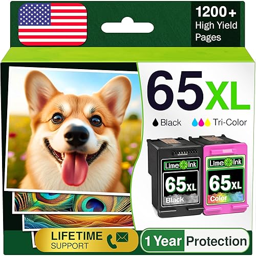 Limeink Remanufactured Ink Cartridge Replacement for HP 65 Ink cartridges Black/Color Combo Pack for HP Envy 5055 cartridges for deskjet 3755 for HP65 Cartridges 65XL XL b,c