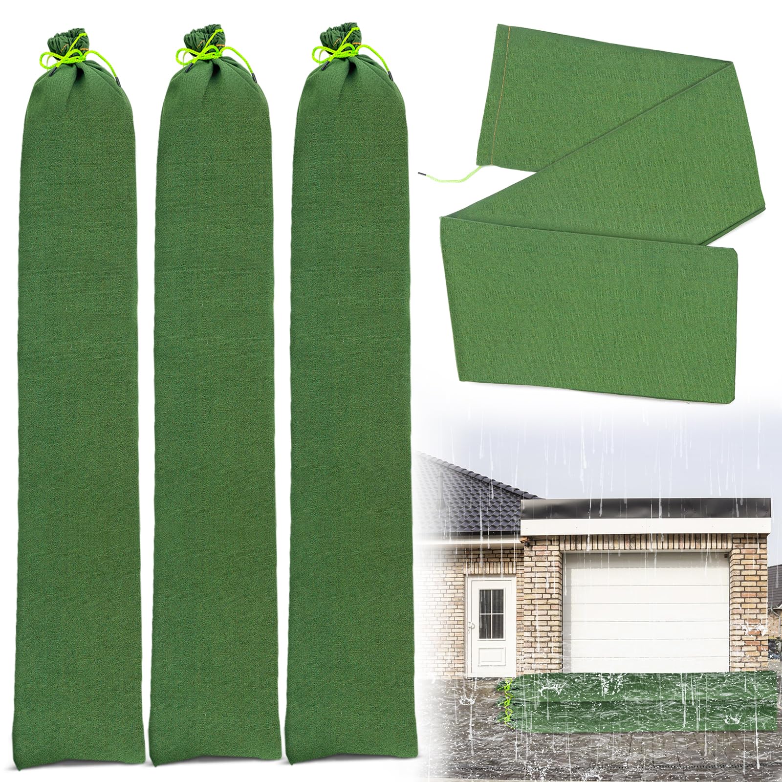 Sacos de arena para inundaciones, 4 unidades, reutilizables, con cinta de amarre, para inundaciones, lluvia, control de agua, barrera de inundación