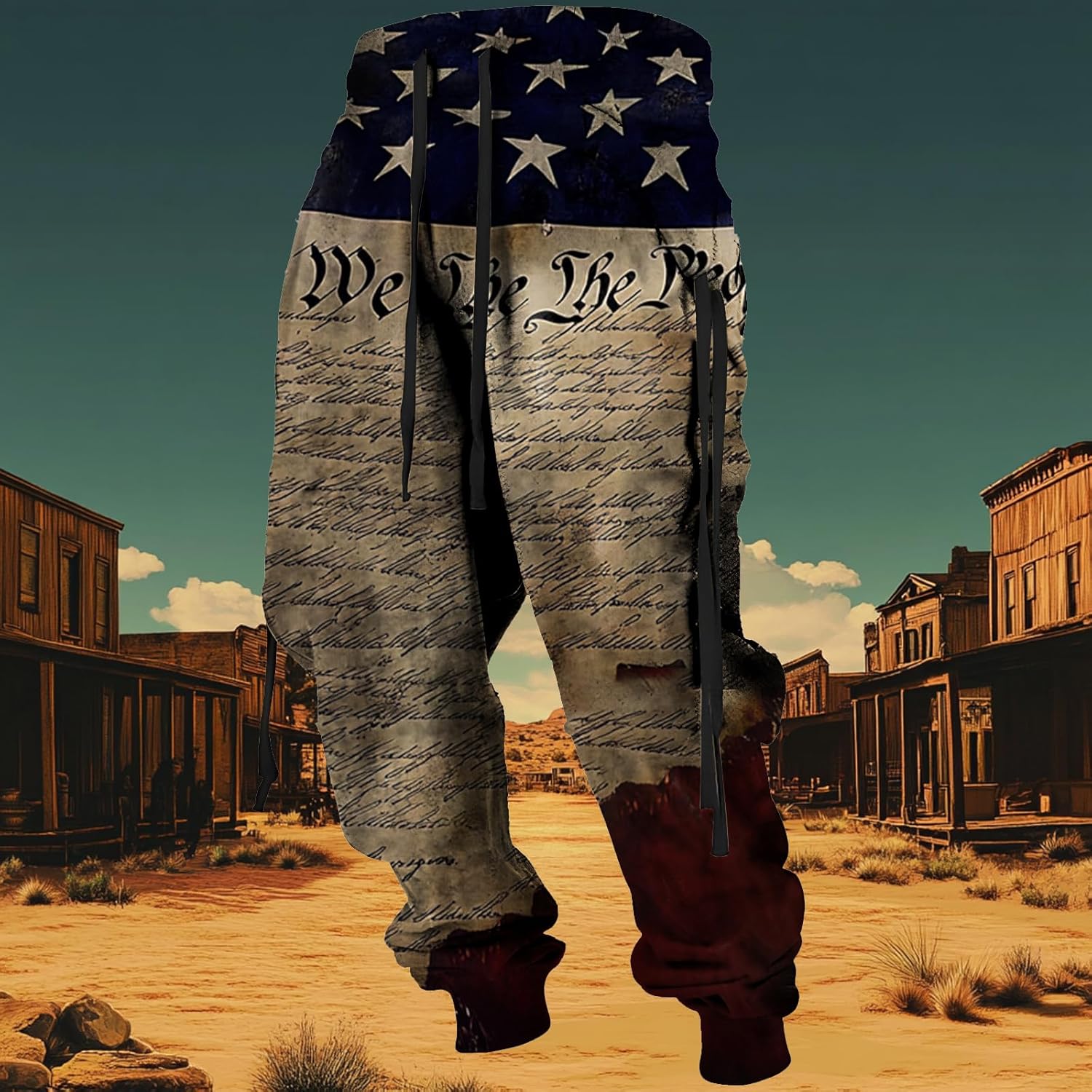 Western Cowboy Cargo Sweatpants for Men Cool Drawstring Waist Joggers with Pockets Casual Stylish Graphic Pants - Image 2