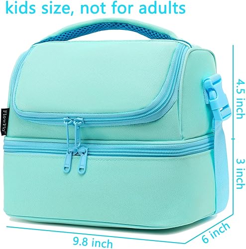 Miniatura 3 de FlowFly Lonchera térmica de dos pisos con aislamiento para niños, niñas, hombres y mujeres, con correa ajustable, color azul claro