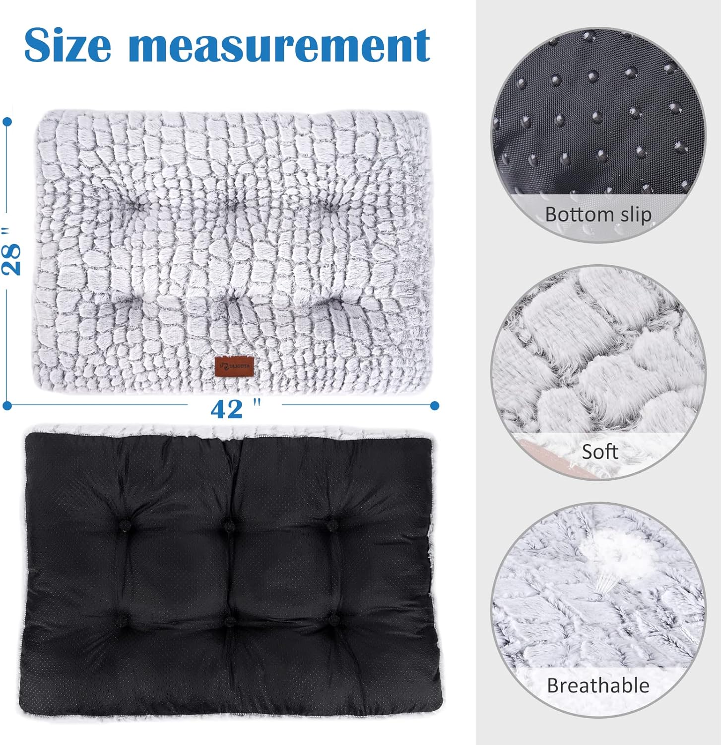 ULIGOTA Plush Dog Bed Soft Crate Pad for Cat Fully Machine Washable Anti-Slip Mat for Kennel (X-Large)