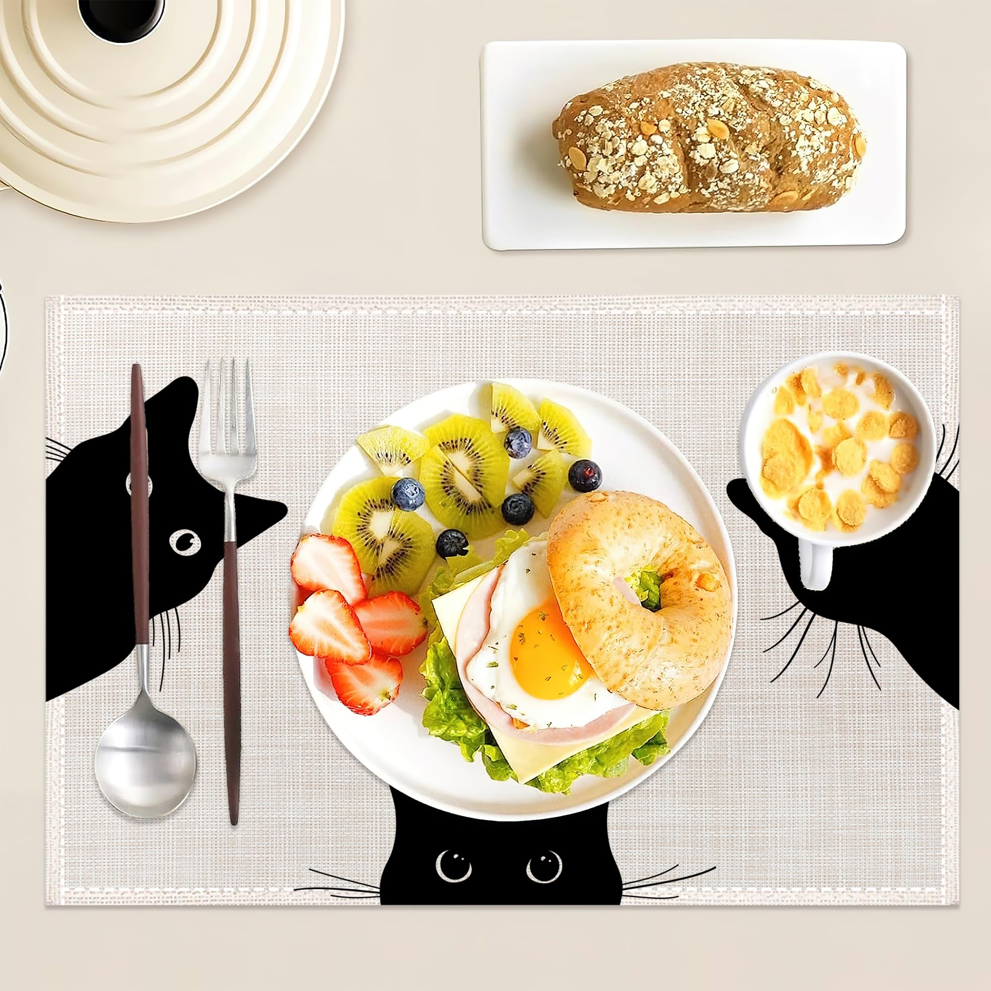 Black Cat Placemats Set of 6,Table Mats Non-Slip Heat Resistant Washable Placemat for Party Kitchen Dining Table Decoration Indoor Outdoor - Image 4