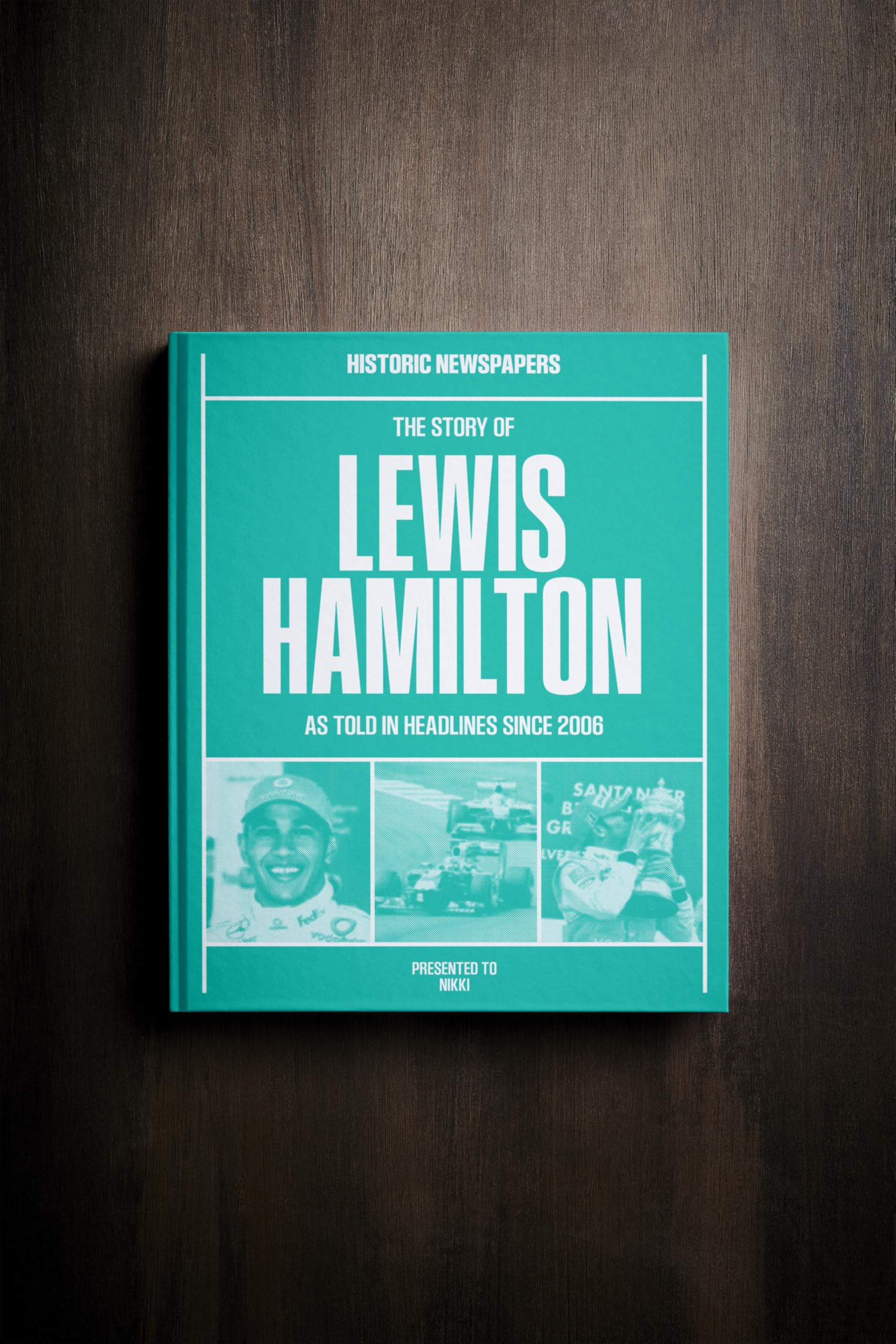 Historic Newspapers - Personalised Sporting Newspaper History Book - UK Sports Fan Gift - History told Through Newspaper Coverage - Name Printed on Cover (Lewis Hamilton)