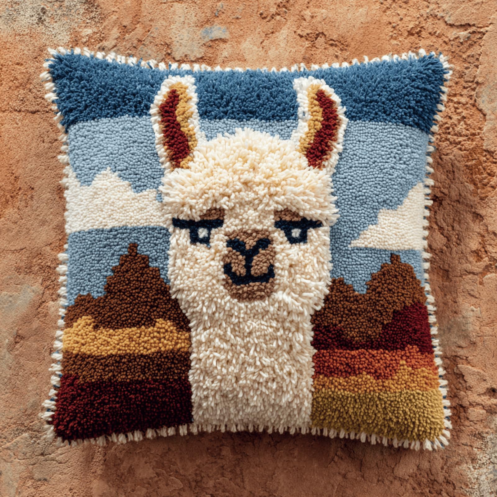 XDEGHUANGSS Animal Alpaca Latch Hook Cushion Kit for Beginners - DIY Handmade Pillowcase Sofa Cushion Cover, Home Decoration Yarn Craft Gift Set,43x43 cm