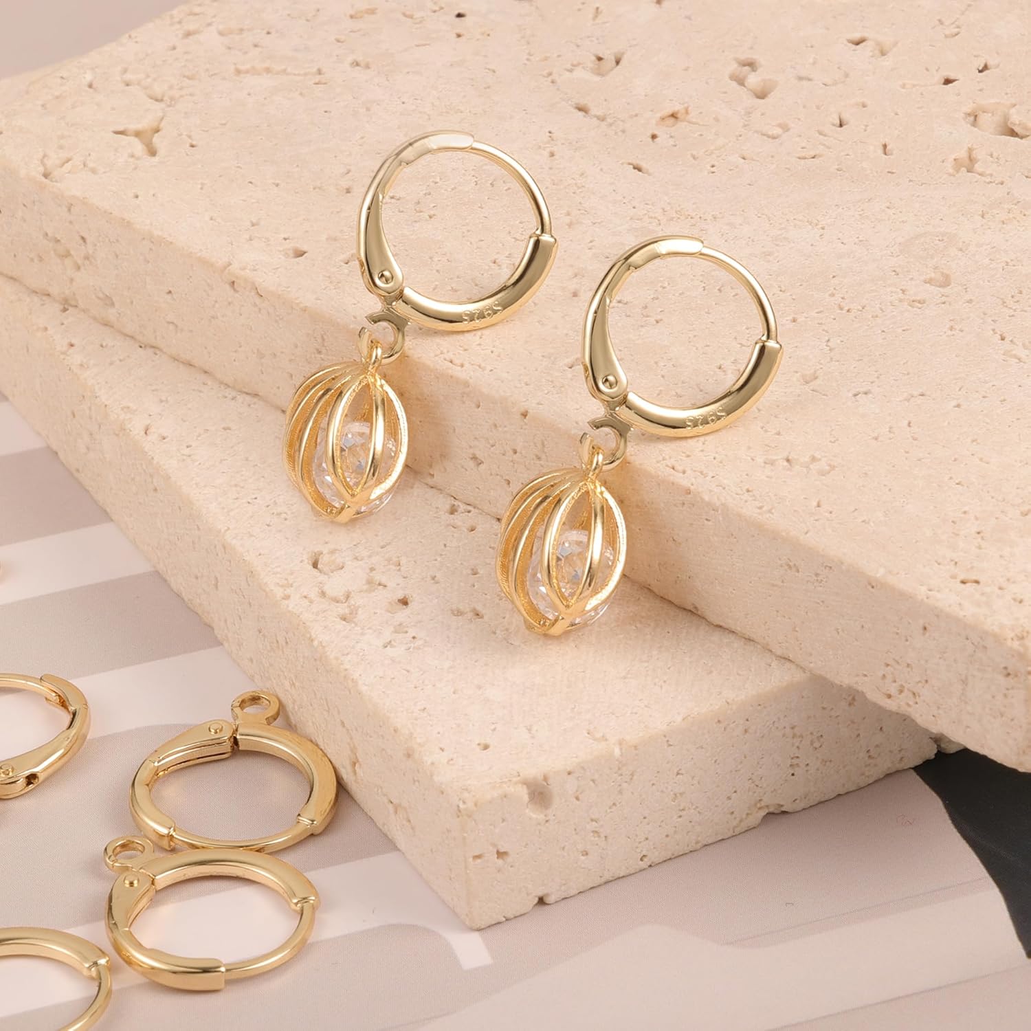 10Pcs 14K Goldplated Earring Hooks Round Small Gold Hoop Huggie Ear Leverback Hooks 925 Sterling Silver Earrings Findings 14x2mm Gold Small Huggie Hoop for Dangle Earring Making Jewelry Supplies Set - Image 4