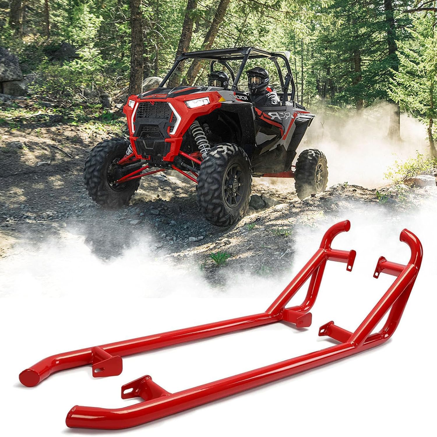 ELITEWILL Red RZR Rock Sliders Nerf Bars with Bolts Side Step Tree Kickers Fit for 2014-2023 Polaris RZR 900 Trail, 900S, 1000S, 1000XP, Turbo - 2 Seaters
