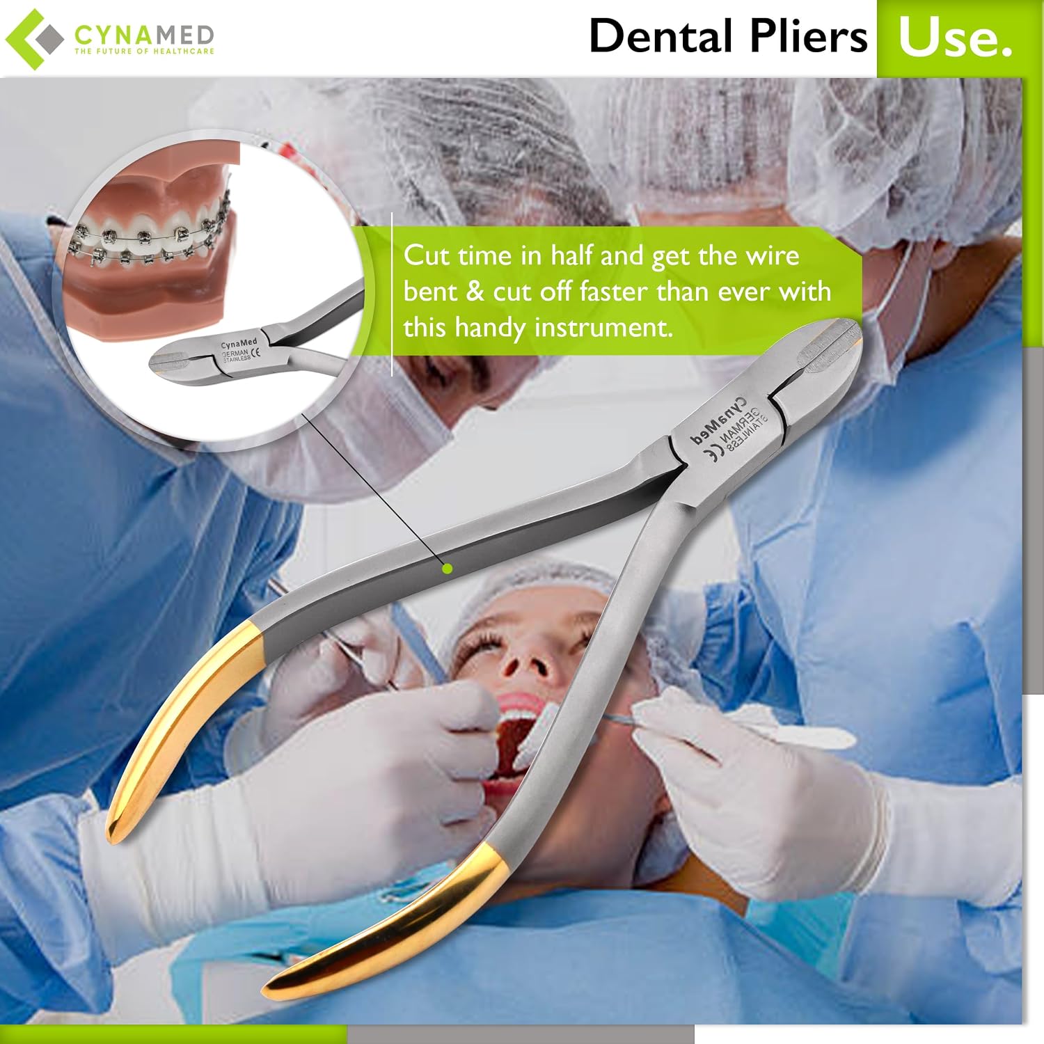 Cynamed Braces Wire Cutter Orthodontic Dental with Tungsten Carbide Inserts Gold Plated Handle (Pack of 2)