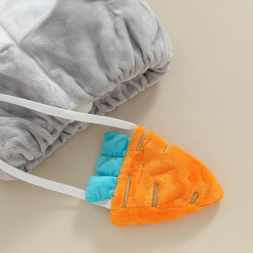 Miniatura 5 de Disfraz de conejito para bebé, niña, niño, con capucha para el día de Pascua, lindo chaleco con orejas de conejo, bolsa de zanahoria, trajes de