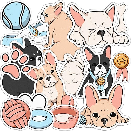 Mertak - 17 unidades - Paquete de calcomanías de vinilo para laptop, bulldog francés para cuadernos, perros, cachorros, juego de frenchie