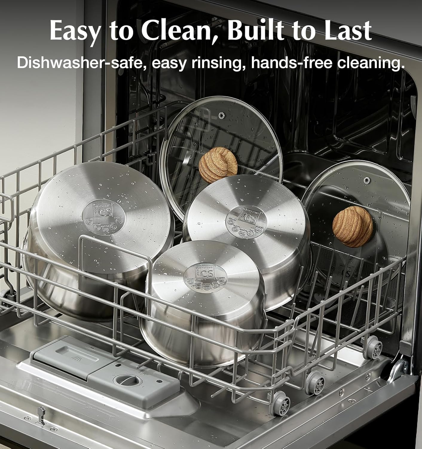 KOCH SYSTEME CS Stainless Steel Saucepan Set 1.5QT & 2QT & 3QT, Stainless Steel Pot with Removable Handle, 6pcs Sauce Pan Set with Tri-Ply Steel Base, Induction Compatible Pots, Dishwasher & Oven Safe