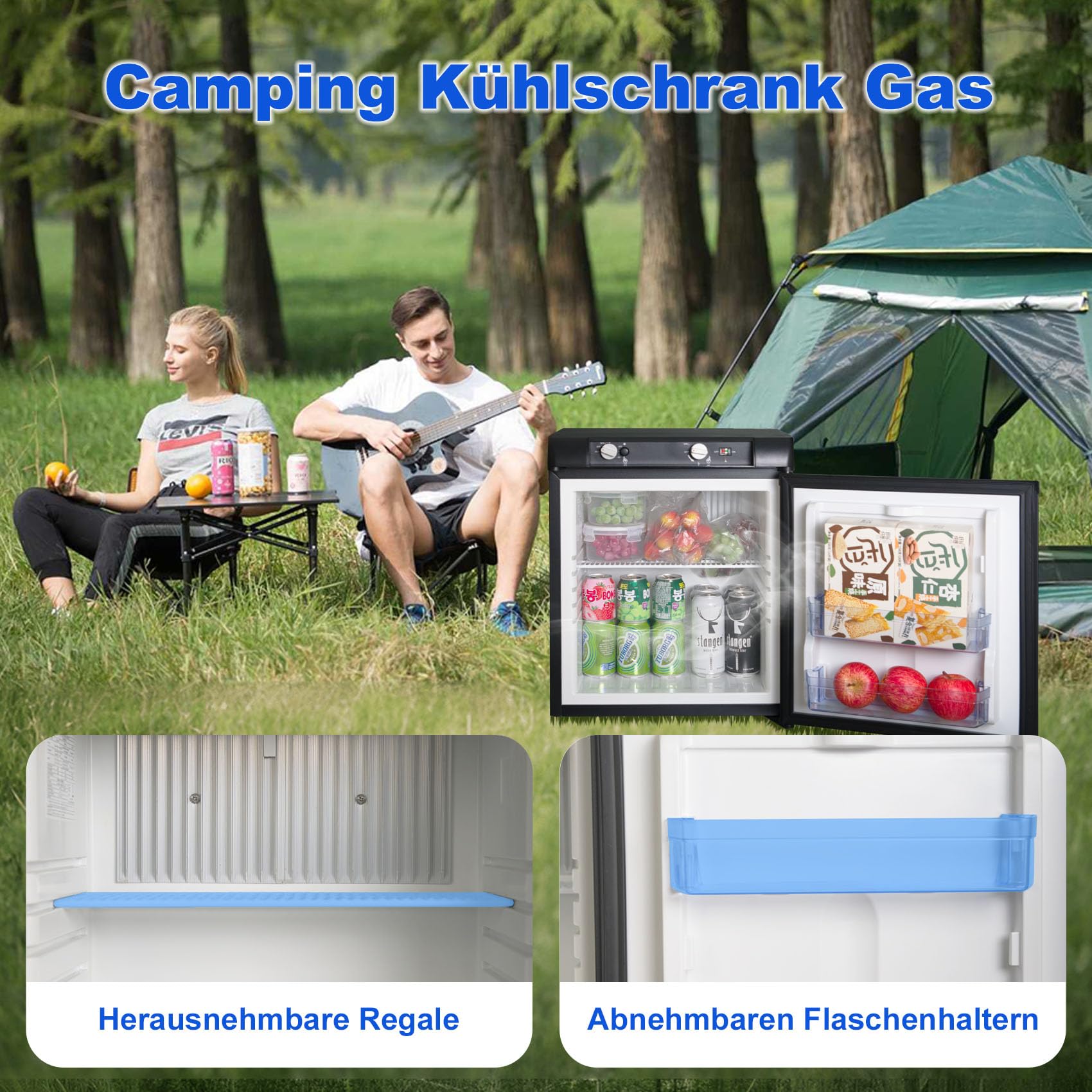 Camping Kühlschrank Gas 12V 230V, Gas Kühlschrank 40L, Kühlschrank 12V 230V Gas, für Camping, Wohnmobil, LKW, Auto, Schwarz
