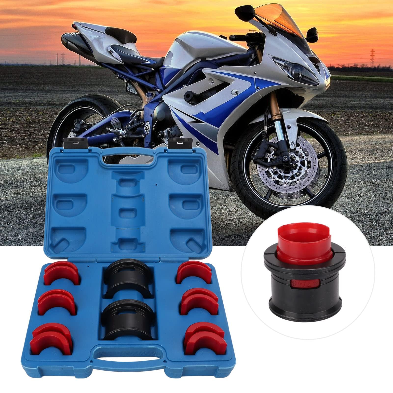 Headerbs Pilote de Joint de Fourche de Moto, Ensemble D'outils D'installation de Pilote de Joint de Fourche Avant de 35 à 50 Mm en Acier au Carbone Universel pour Motos Vélos