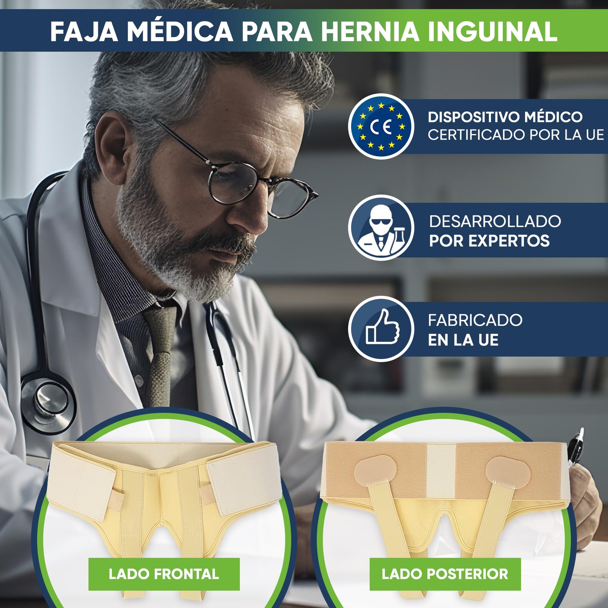 aHeal Braguero hernia inguinal hombre y faja hernia inguinal hombre - Cinturón Soporte Doble Correa Compresión Ajustable, Alivio Dolor Ingle - Tamaño 2: 89.5-97 CM; 35-38.1", Piel