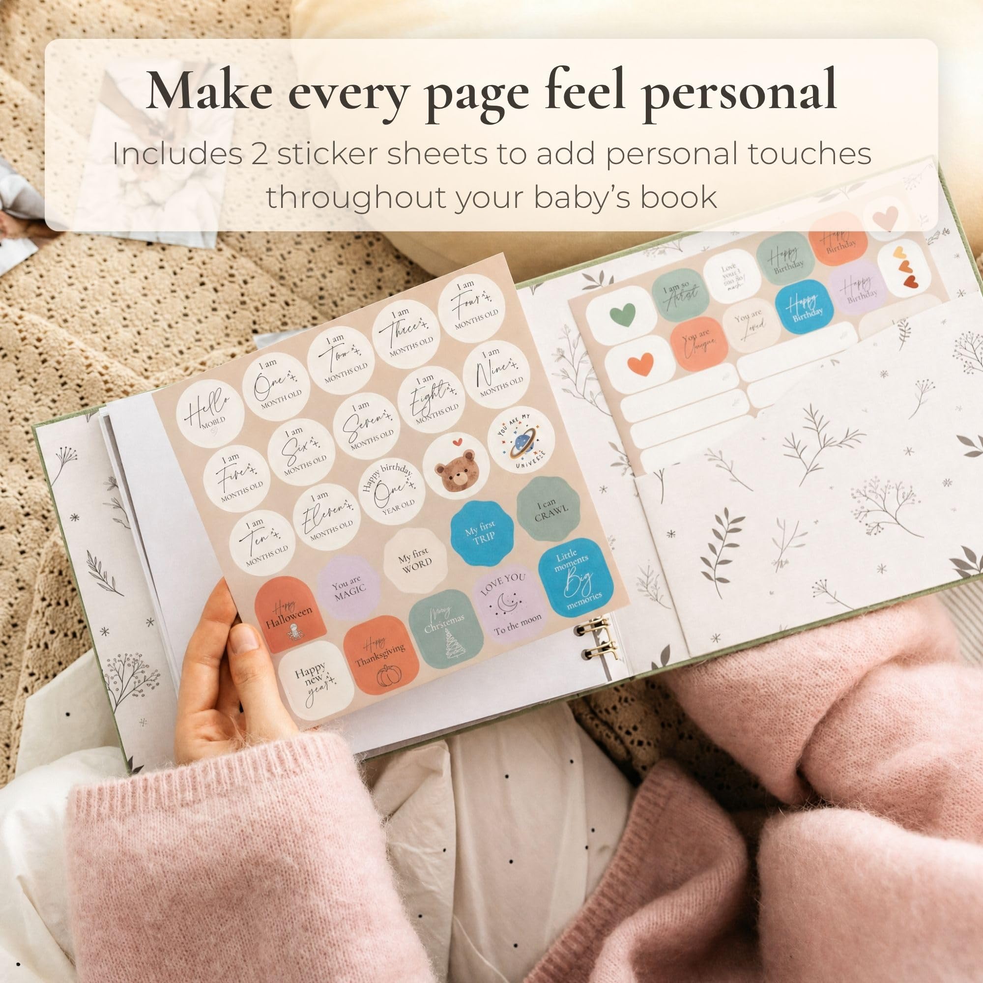 Libro dei ricordi per baby shower, libro dei ricordi per neonata o neonato, generico, pietra miliare, album fotografico per album dei primi 5 anni, include adesivi e scatola dei ricordi